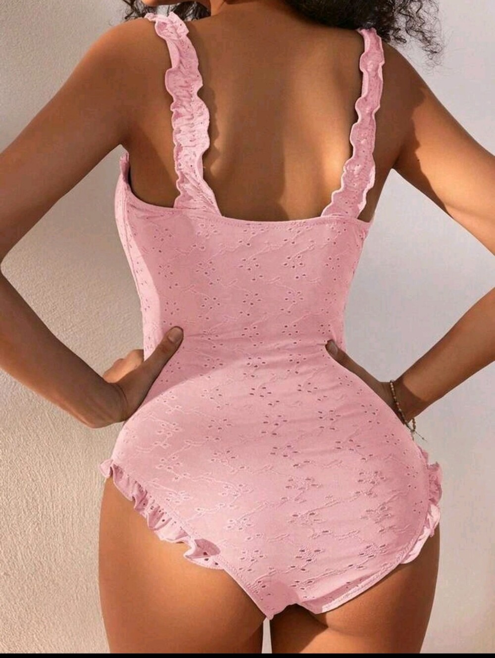 Pink Eyelet Ruffle One-Piece Swimsuit - Picture 5 of 7
